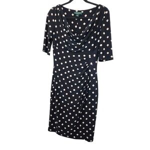 Lauren Ralph Lauren Polka Dot Cowl Neck Knee-Length Career Formal Dress Size 6
